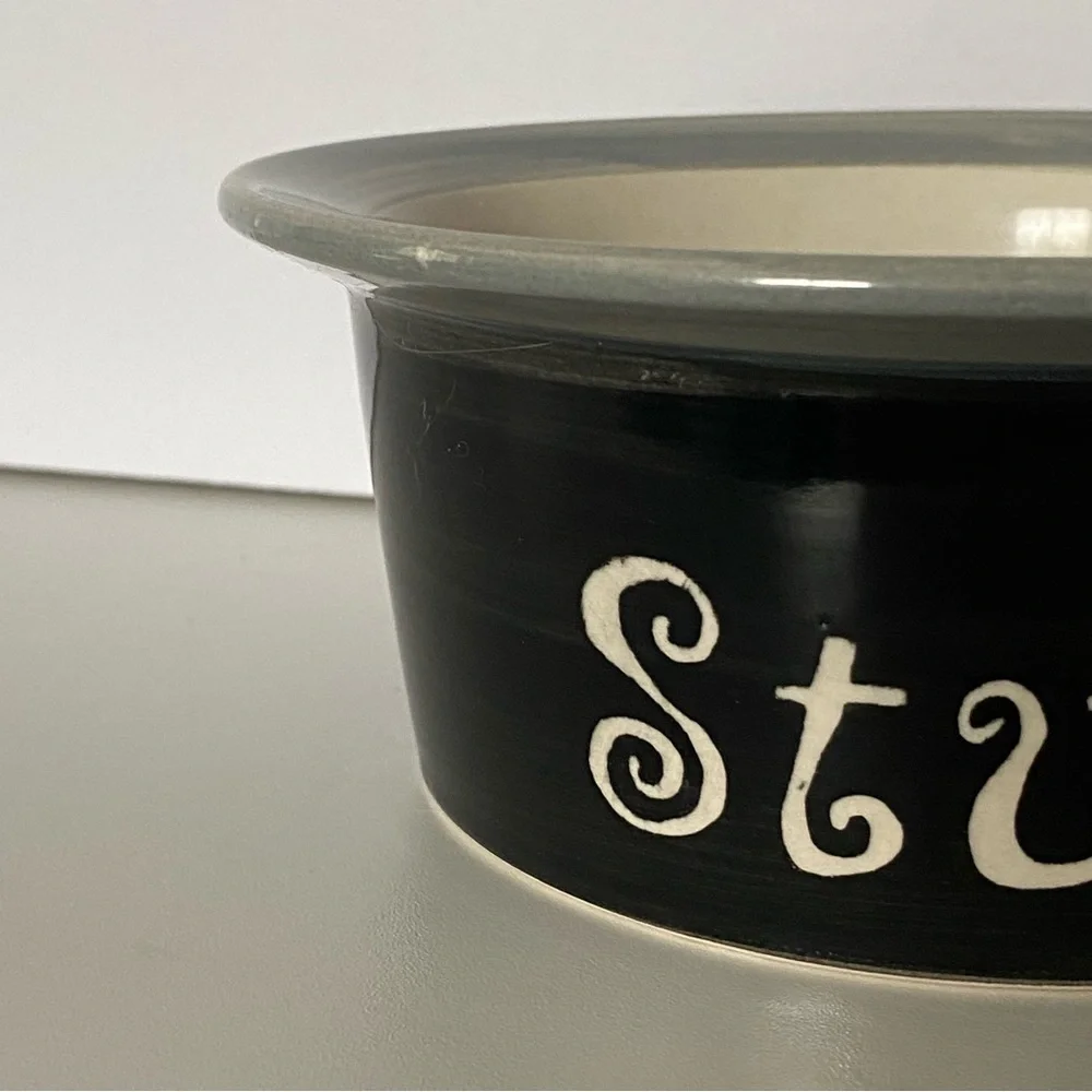 Dog Bowl “Stud” Ceramic 6” Black Gray Alco Industries 2.5” High Boy Cat Doggy